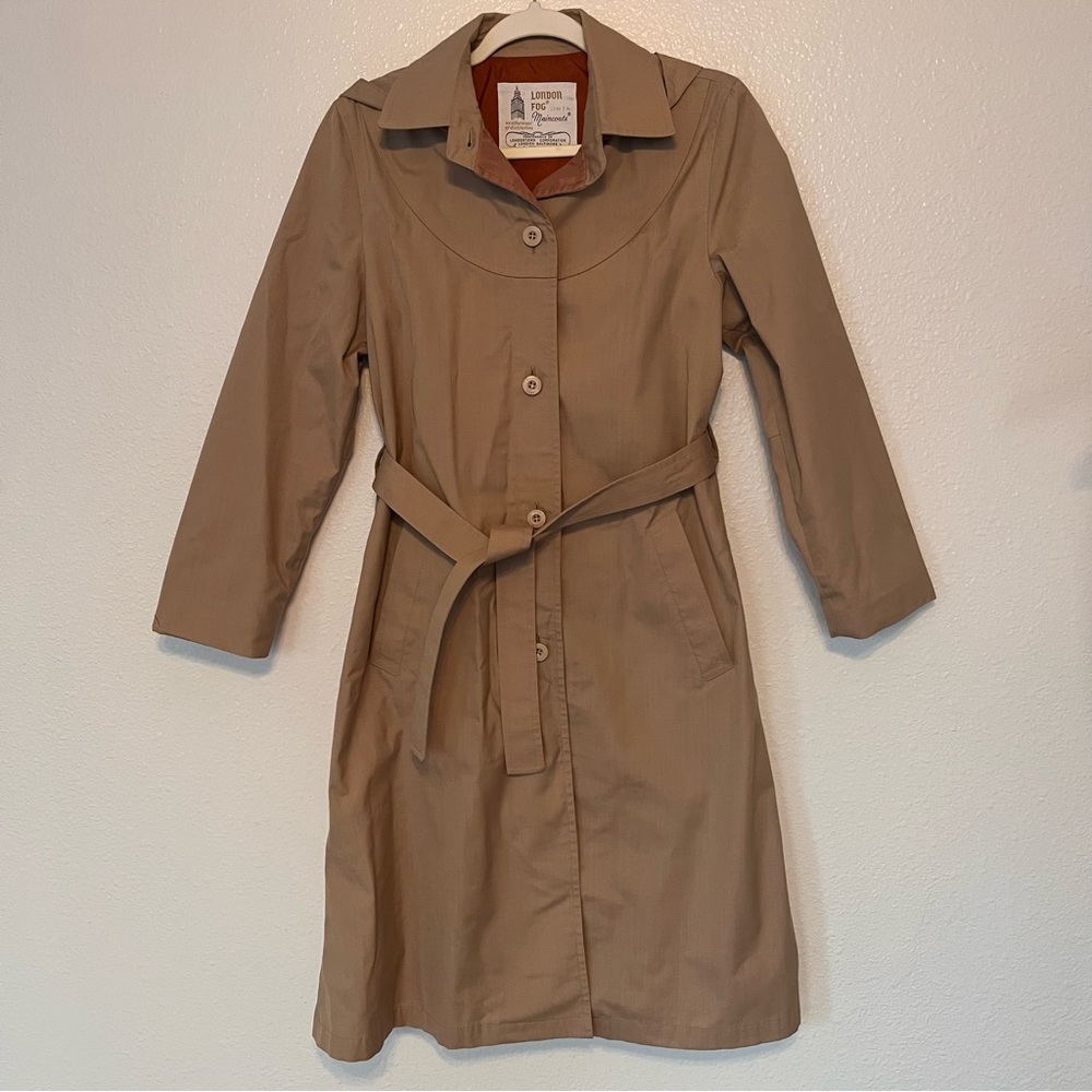 Vintage London Fog Tan Trench Coat 70’s Belted Water Resistant 6P Removable Cap